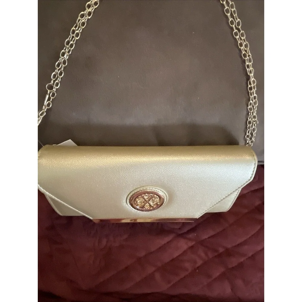 NWT CXL By‎ Christian Lacroix Glam Gold Caviar Clutch W/ Crossbody Chain  $78